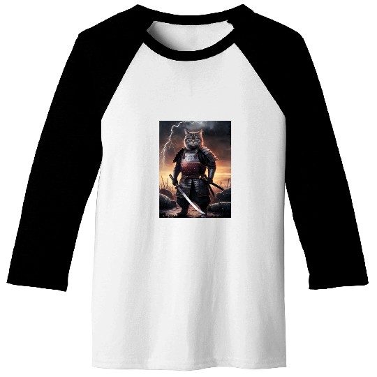 Japanese Cat Samurai Cat Baseball Tees