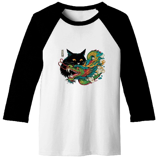 Ukiyo-e Black Cat Chinese Dragon Baseball Tees