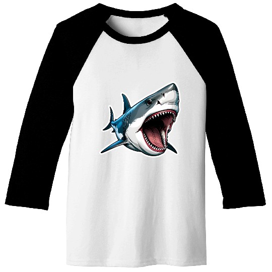Big White Shark Attack Baseball Tees