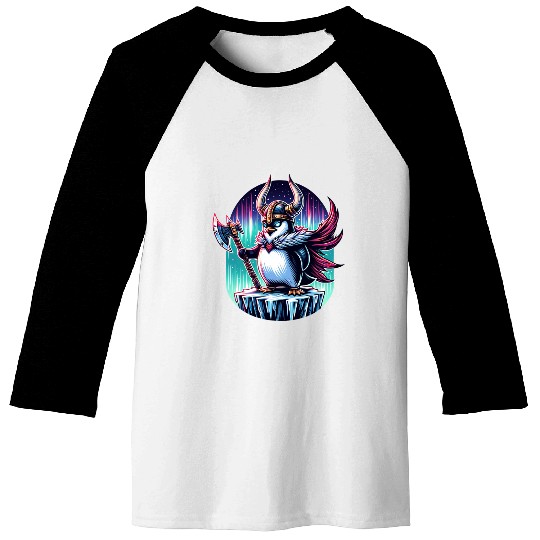 Viking Penguin Warrior Under Northern Lights Baseball Tees