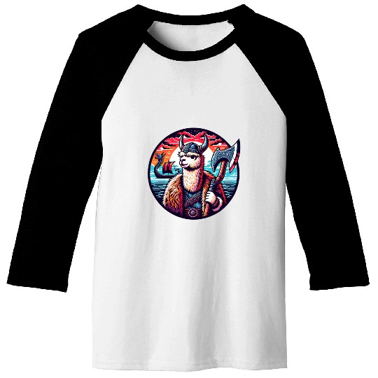 Viking Llama Adventure at Sea Baseball Tees