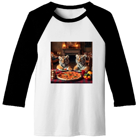 Tiger Cubs eating pizza Baseball Tees