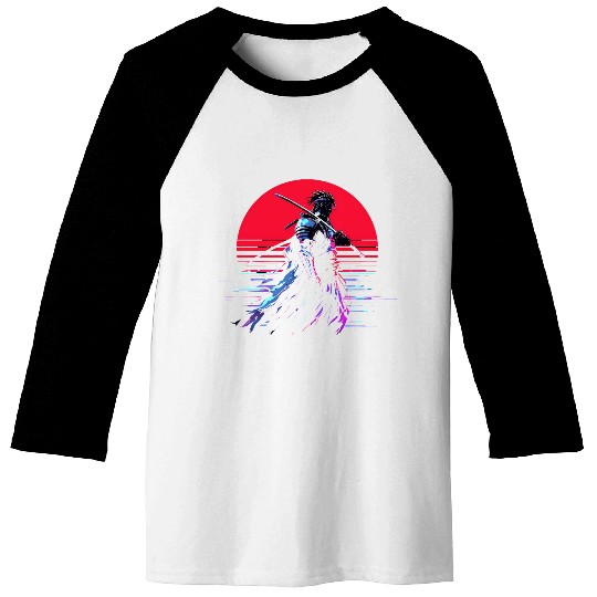 Cyberpunk Samurai Warrior Under Neon Moon Baseball Tees