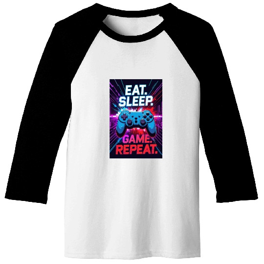Eat. Sleep. Game. Repeat – Retro Gaming Controller Baseball Tees