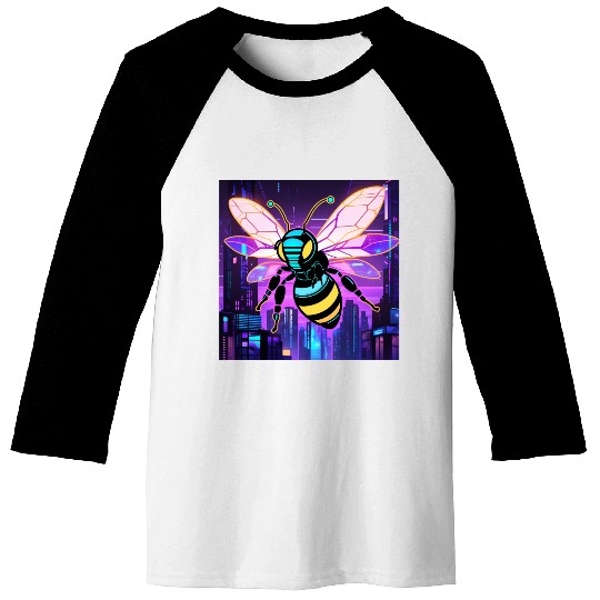 A bee cyberpunk-style with glowing neon stripes Baseball Tees