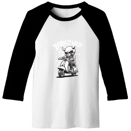 Born to Be Wild - Skull Devil on Scooter Baseball Tees