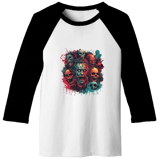 Haunted Horror Faces – Creepy Skull Art Baseball Tees