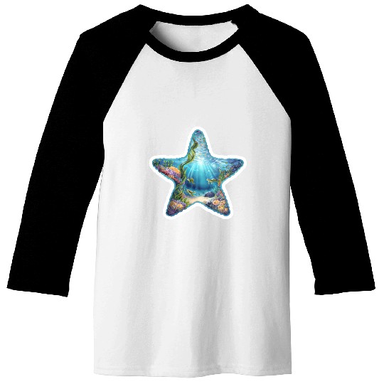 Vibrant Starfish Illustration Baseball Tees