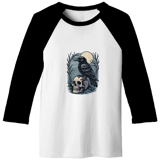 Nevermore Raven Skull Gothic Poe Poetry Baseball Tees