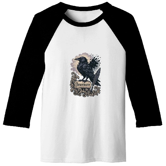 Baroque Raven Nevermore Scroll Poe Poetry Baseball Tees
