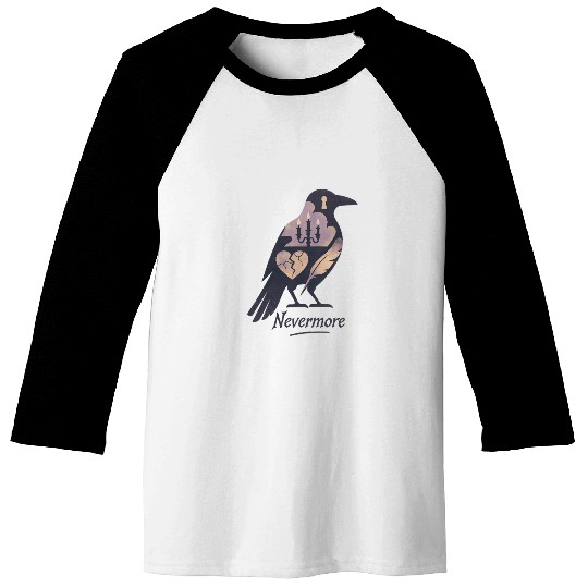 Raven Silhouette Surreal Collage Poe Nevermore Baseball Tees