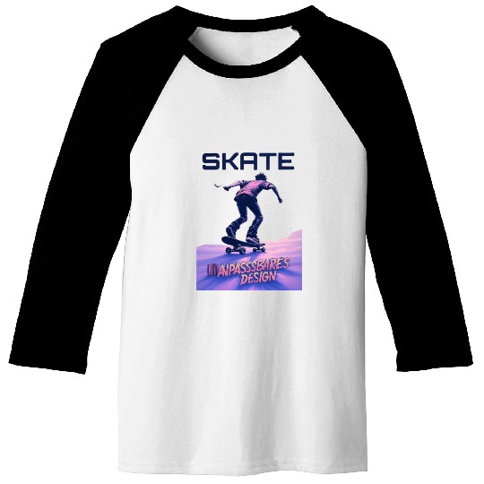 Vibrant Neon "SKATE" Skateboarding Poster T‑Baseball Tees