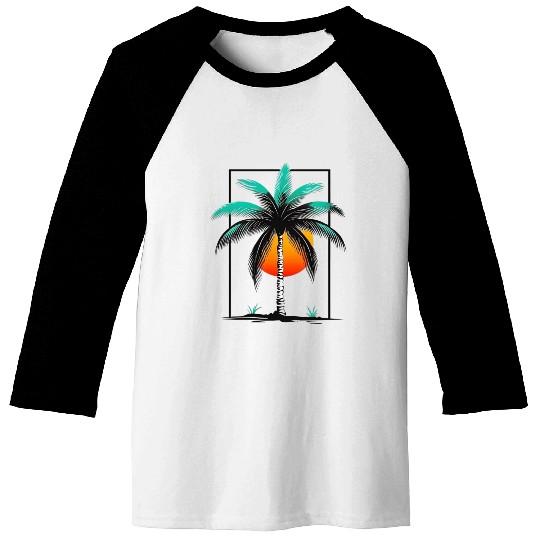 Grayscale Line Drawing Of A Central palm tree Baseball Tees