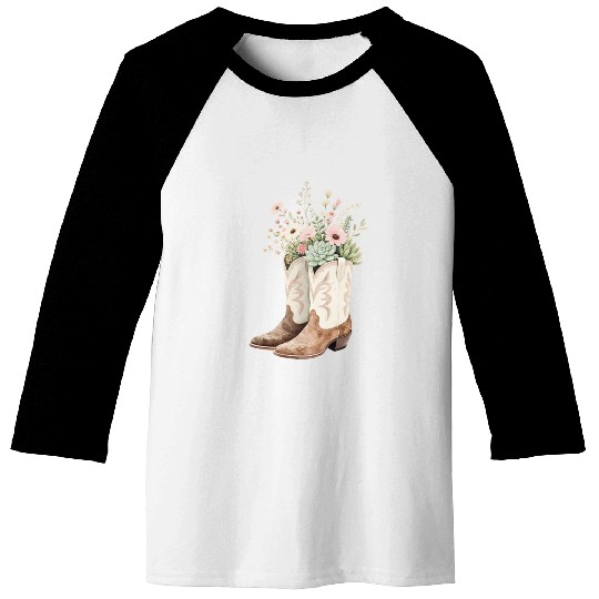 Boho Bloom Boots: Wildflower Cowgirl Style Baseball Tees