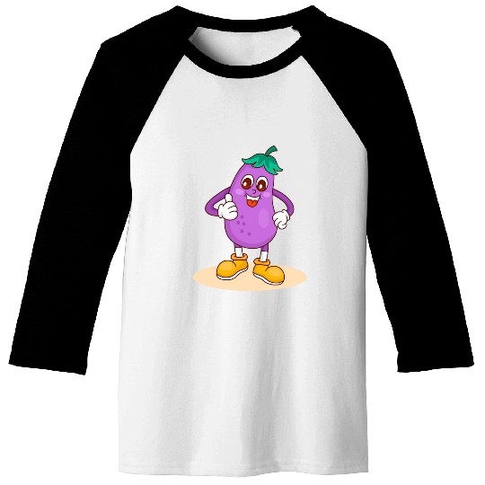 Animated Eggplant Character Design Baseball Tees
