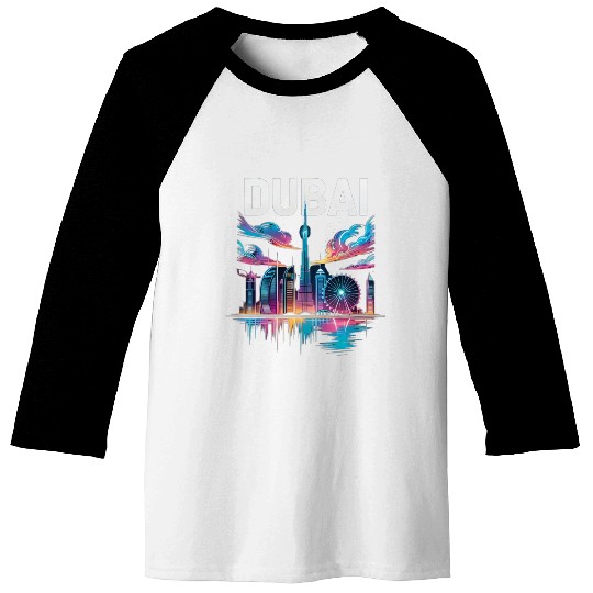 Dubai Skyline Neon Art Baseball Tees