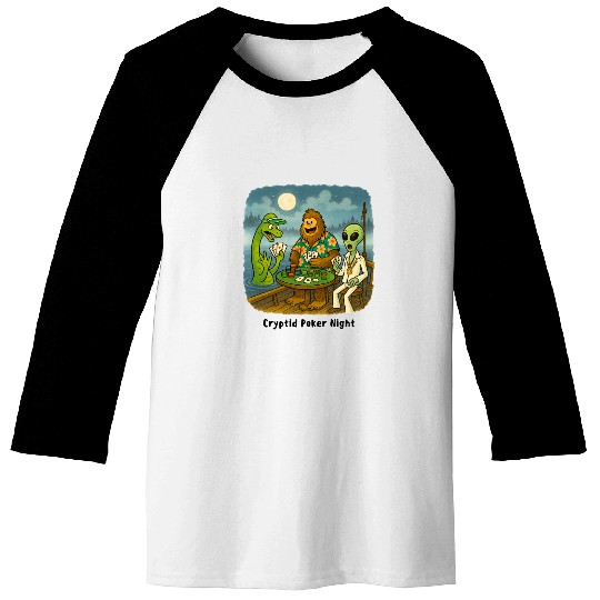 Bigfoot, Nessie and an Alien Play Poker - Cryptid Baseball Tees