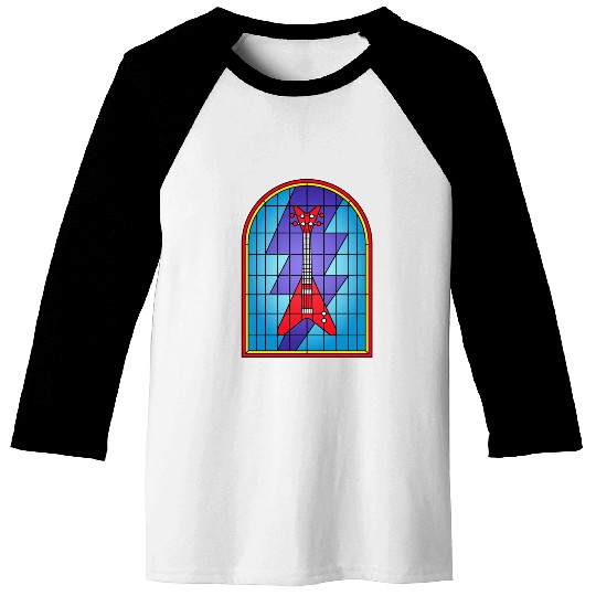 Stained Glass Art Electric Guitar Baseball Tees