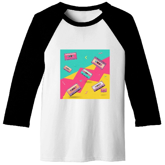 Retro Cassette Tape Pattern Baseball Tees