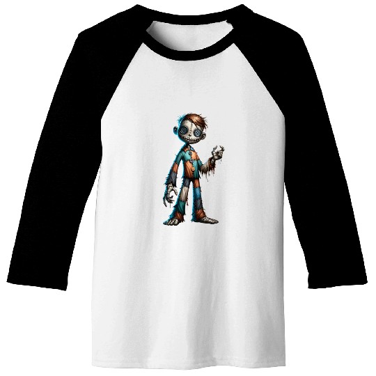 Stitched Button-Eyed Doll – Creepy Patchwork Puppe Baseball Tees