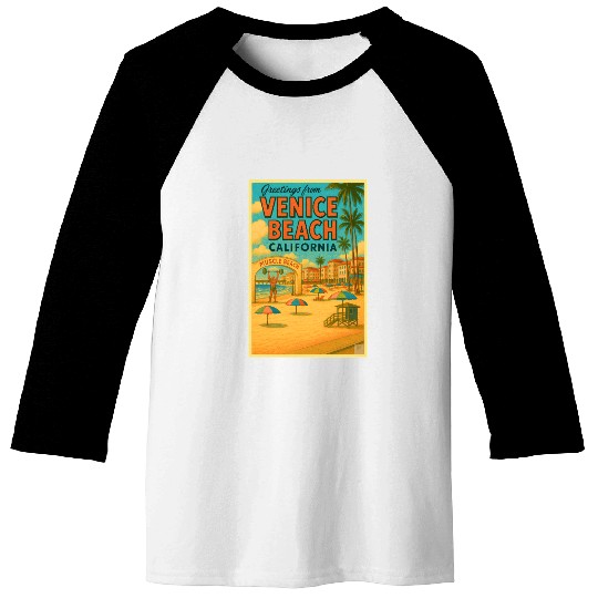 Venice Beach Vintage Postcard Baseball Tees