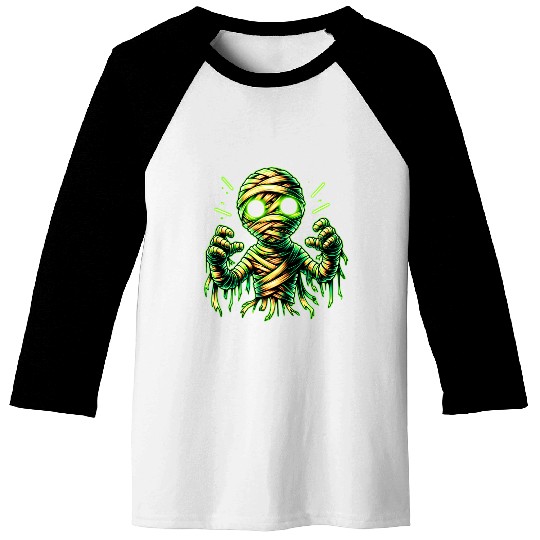 Neon Mummy Glow – Cursed Undead Wrap Baseball Tees