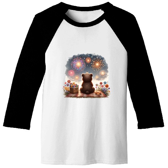Fireworks Picnic Bear – Night Sky Celebration View Baseball Tees