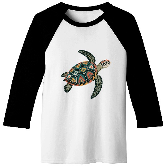 Sea Turtle Geometric Pattern Shell Baseball Tees