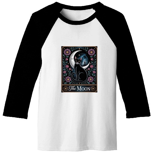 The Moon Tarot Cat Card Art Baseball Tees