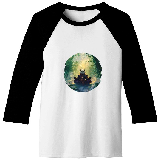 Panda Meditates In A Bright Bamboo Forest Baseball Tees