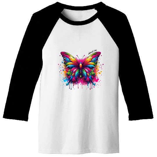 Vibrant Psychedelic Butterfly Artwork Baseball Tees