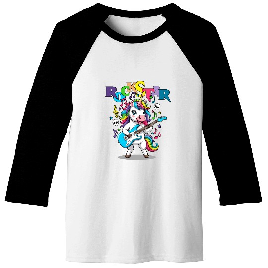 Rockstar Unicorn Playing Rainbow Guitar Baseball Tees