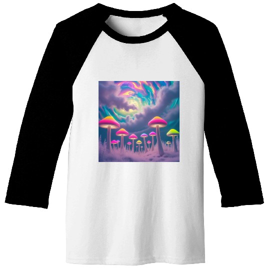 Neon Mushroom Forest – Psychedelic Minimalist Baseball Tees