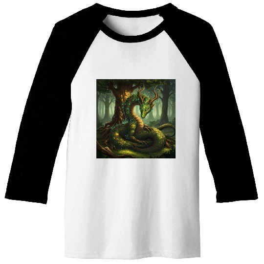 Enchanted Forest Serpent Design Baseball Tees