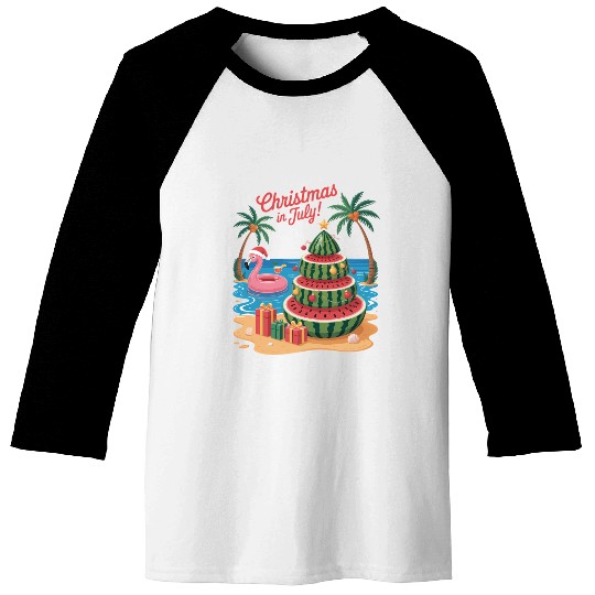 Christmas In July Watermelon Xmas Tree Santa Baseball Tees