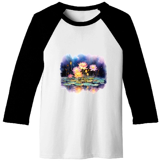 Retro Zen Lotus Firefly Night Baseball Tees