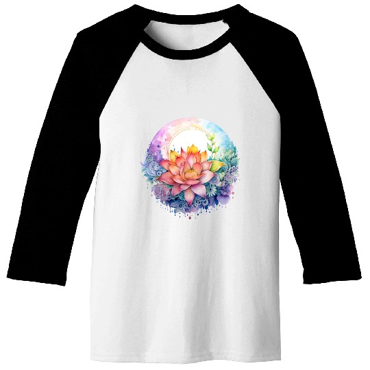Retro Zen Lotus Mandala Rainbow Baseball Tees
