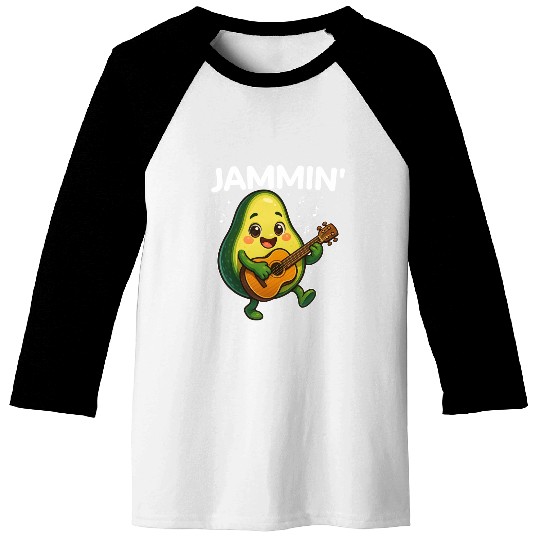 Jammin' Funny Cute Kawaii Avocado Playing Guitar Baseball Tees