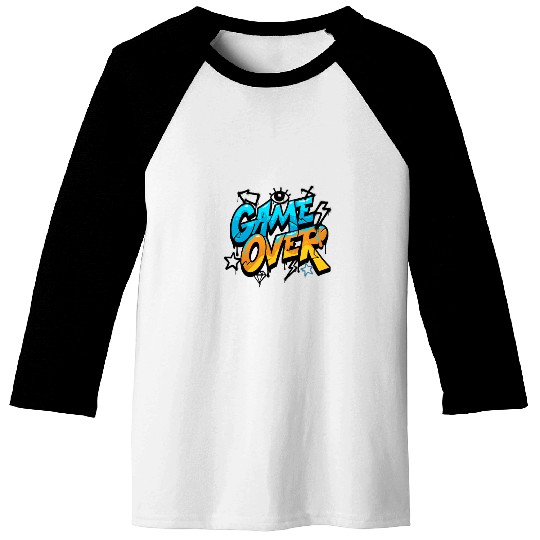 Blue and Yellow Graffiti Game Over Baseball Tees 2025