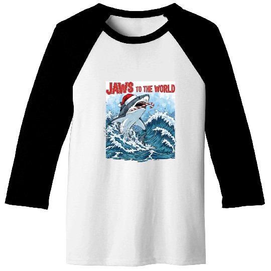 Jaws to the World – Christmastime Shark Attack Baseball Tees