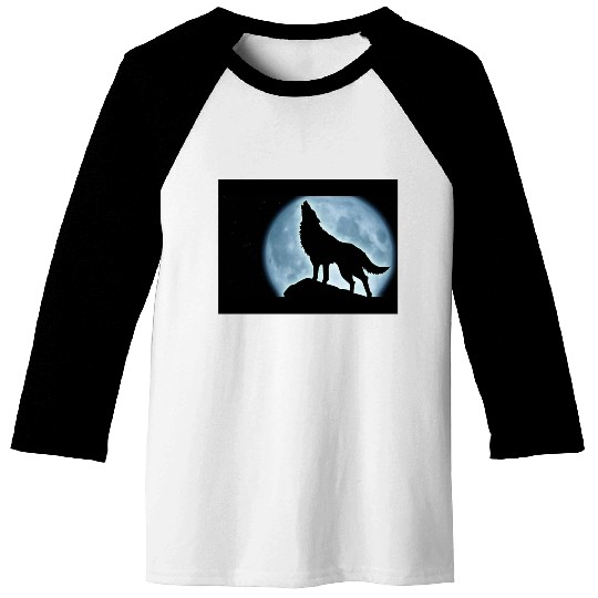 Wolf howling in the moonlight Baseball Tees