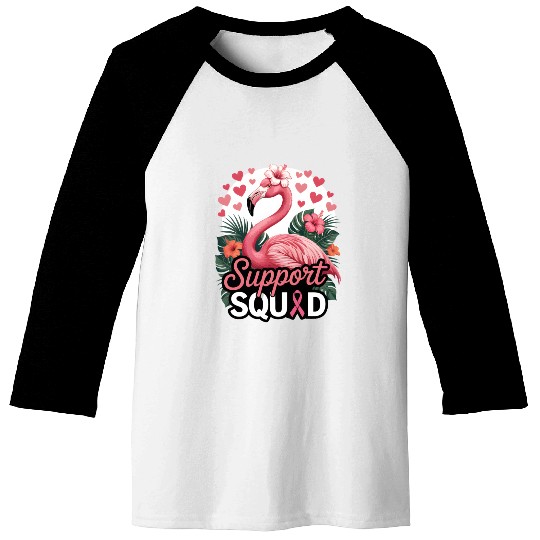 Pink Flamingo Support Squad Design Baseball Tees