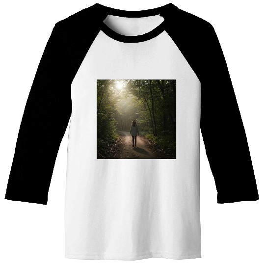 Enchanted Forest Path Illustration Baseball Tees
