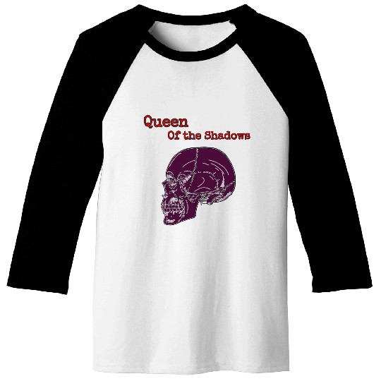 Queen of the Shadows Gothic Skull Art Baseball Tees