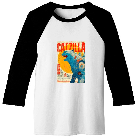 Catzilla Retro Movie Poster Baseball Tees