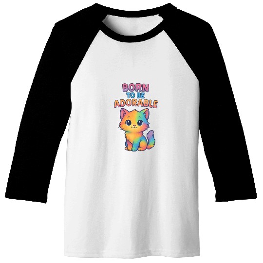 Colorful Adorable Kitten with Affirmation Baseball Tees