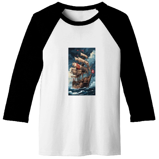 Historical Pirate Ship Adventure Design Baseball Tees