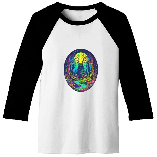 Psychedelic Forest Spirit – Glowing Tree Guardian Baseball Tees