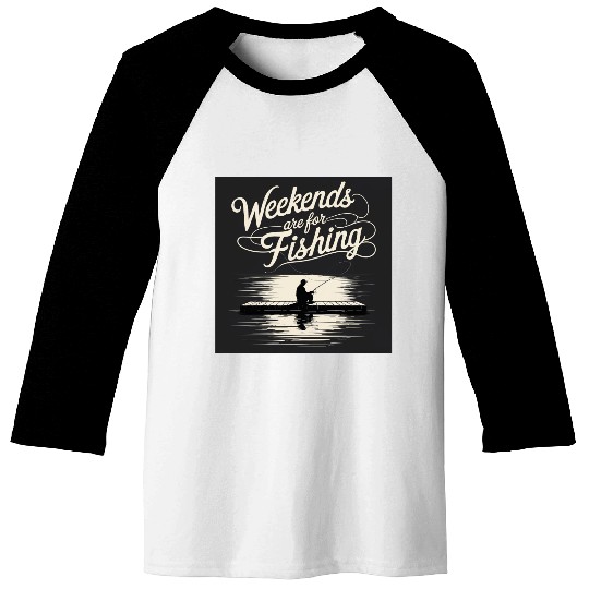 Weekend Fishing Silhouette Design Baseball Tees