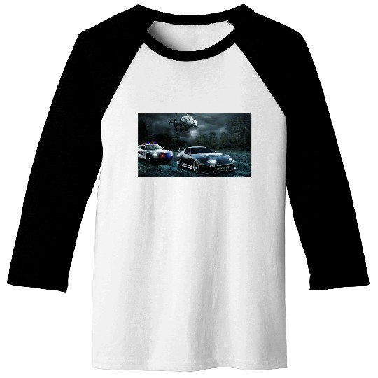 Night Chase with Speeding Sports Car Baseball Tees